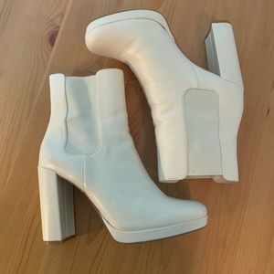 White JustFab Platform Boots with Round Toe & Square Heel